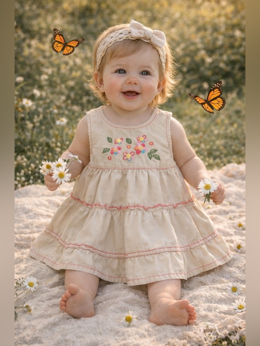 Vintage Please Mum Embroidered Tiered Sundress 6-12M Cottagecore Floral